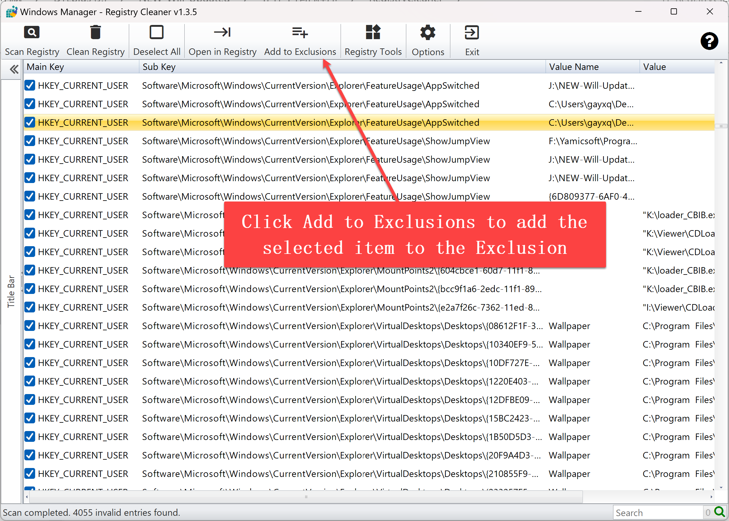 Typical registry cleanup workflow