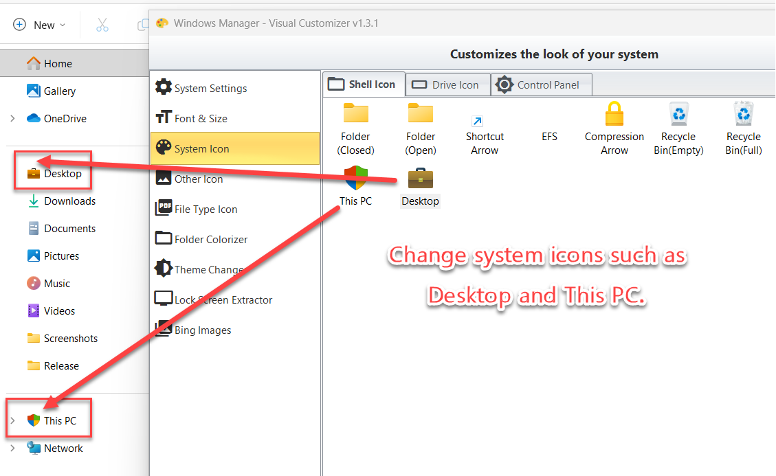 Visual Customizer System Icon Shell Icon: change Desktop and This PC system icons