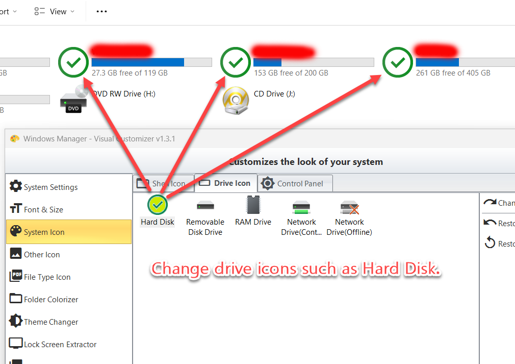 Visual Customizer Drive Icon: change Hard Disk and other drive-type icons