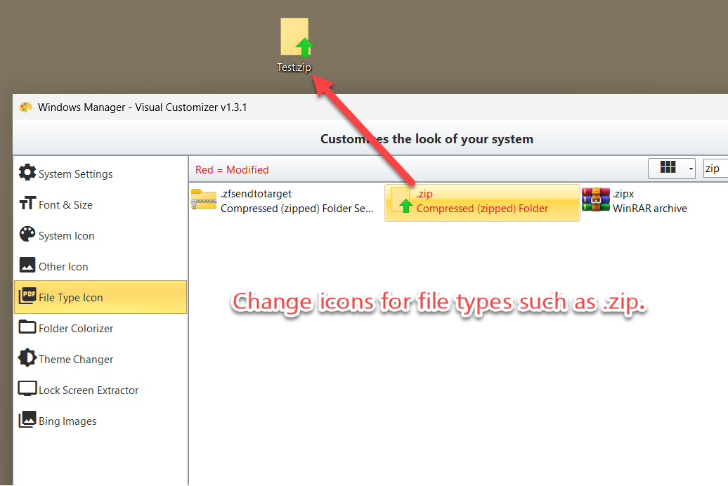 Visual Customizer File Type Icon: change the default icon for extensions such as .zip