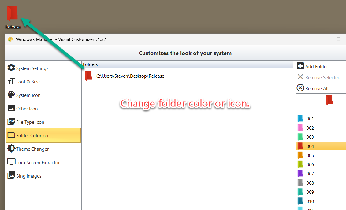Visual Customizer Folder Colorizer: change folder color or icon